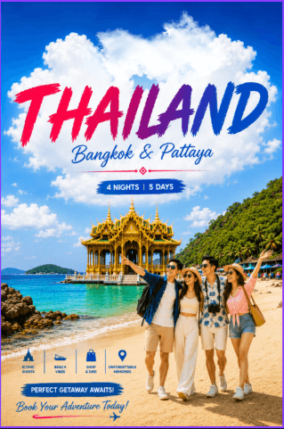 Bangkok and Pattaya tour package from Nepal 4 nights 5 days – Coral Island speedboat and Bangkok city skyline